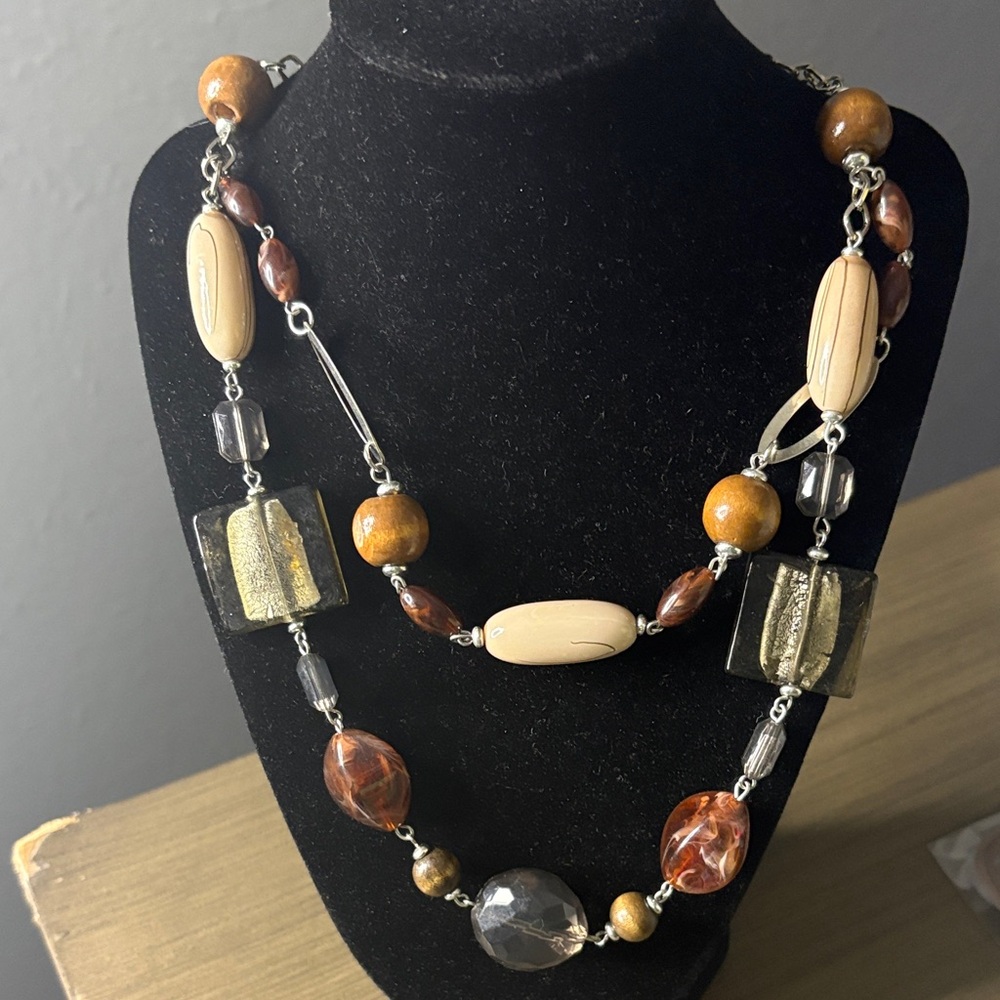 Women’s Multi-Strand Brown & Cream Beaded Necklace